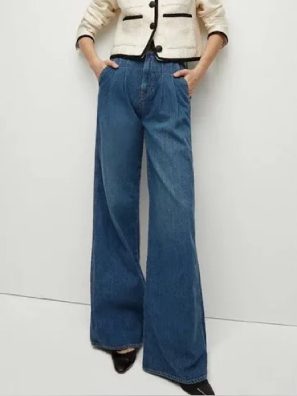 Veronica Beard Mia High Waist Double Pleat Wide Leg Jeans